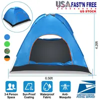 4 PERSONS CAMPING WATERPROOF TENT POP UP TENT INSTANT SETUP TENT W/2 MOSQUITO NET DOORS CARRYING BAG FOLDING 4 SEASONS FOR HIKING CLIMBING ADVENTURE F