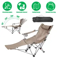 RECLINING CAMPING CHAIR WITH FOOTREST 4-POSITION ADJUSTABLE OUTDOOR FOLDING CHAIR HEAVY DUTY PORTABLE CAMPING LOUNGE CHAIR WITH HEADREST CUP HOLDER & 