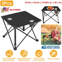2PCS FOLDABLE CAMPING TABLE PORTABLE PICNIC TABLE LIGHTWEIGHT TRAVEL DESK WITH 2 CUP HOLDERS/TABLE CARRYING BAG
