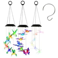 3PACK SOLAR HUMMINGBIRD BUTTERFLY DRAGONFLY WIND CHIMES 7 COLOR CHANGING WIND CHIME FOR OUTSIDE IPX4 WATERPROOF OUTDOOR GARDEN YARD DECOR