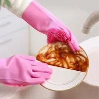 1 PAIR SILICONE BRUSH DISHWASHING GLOVES CLEANING SPONGE PET SCRUBBER HEAT RESISTANT WASH GLOVES