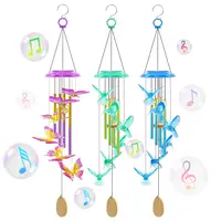 SOLAR HUMMINGBIRD WIND CHIME WITH ALUMINUM TUBES 7 COLOR CHANGING WIND CHIME FOR OUTSIDE IP44 WATERPROOF OUTDOOR GARDEN YARD DECOR