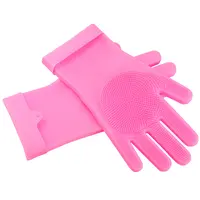1 PAIR SILICONE BRUSH DISHWASHING GLOVES CLEANING SPONGE PET SCRUBBER HEAT RESISTANT WASH GLOVES