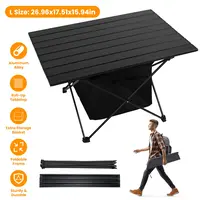 FOLDABLE CAMPING TABLE WITH STORAGE BASKET RUSTPROOF PORTABLE ALUMINUM ALLOY ROLL-UP CAMPING TABLE WITH CARRYING BAG FOR CAMPING HIKING BBQ PICNIC FIS