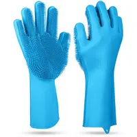 1 PAIR SILICONE BRUSH DISHWASHING GLOVES CLEANING SPONGE PET SCRUBBER HEAT RESISTANT WASH GLOVES