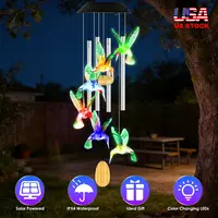 SOLAR HUMMINGBIRD WIND CHIME WITH ALUMINUM TUBES 7 COLOR CHANGING WIND CHIME FOR OUTSIDE IPX4 WATERPROOF OUTDOOR GARDEN YARD DECOR