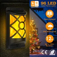 FLAME SOLAR LIGHTS OUTDOOR 96 LEDS WATERPROOF FLICKERING FLAME WALL MOUNT LAMP AUTO ON OFF SENSOR DECORATIVE LANDSCAPE NIGHT LAMP FOR DECK PATIO YARD