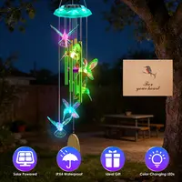 SOLAR HUMMINGBIRD WIND CHIME WITH ALUMINUM TUBES 7 COLOR CHANGING WIND CHIME FOR OUTSIDE IP44 WATERPROOF OUTDOOR GARDEN YARD DECOR
