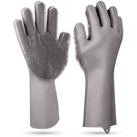 1 PAIR SILICONE BRUSH DISHWASHING GLOVES CLEANING SPONGE PET SCRUBBER HEAT RESISTANT WASH GLOVES
