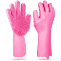 1 PAIR SILICONE BRUSH DISHWASHING GLOVES CLEANING SPONGE PET SCRUBBER HEAT RESISTANT WASH GLOVES