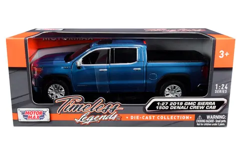 2019 GMC SIERRA 1500 DENALI CREW CAB PICKUP TRUCK BLUE METALLIC 1/24-1/27 DIECAST MODEL CAR BY MOTORMAX