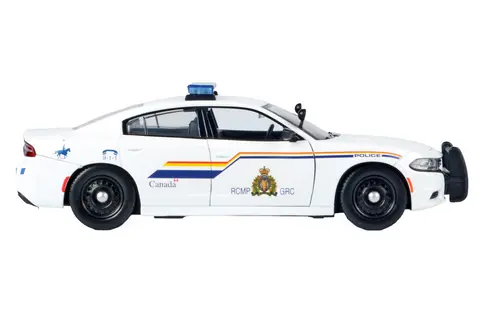 2023 DODGE CHARGER PURSUIT POLICE CAR "ROYAL CANADIAN MOUNTED POLICE (RCMP)" WHITE WITH FLASHING LIGHT BAR AND FRONT AND REAR LIGHTS AND SOUND 1/24 DIECAST MODEL CAR BY MOTORMAX