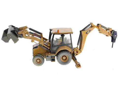 CAT CATERPILLAR 420F2 IT BACKHOE LOADER WITH OPERATOR YELLOW "WEATHERED SERIES" 1/50 DIECAST MODEL BY DIECAST MASTERS