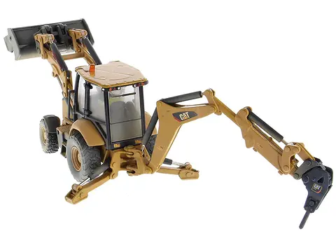 CAT CATERPILLAR 420F2 IT BACKHOE LOADER WITH OPERATOR YELLOW "WEATHERED SERIES" 1/50 DIECAST MODEL BY DIECAST MASTERS