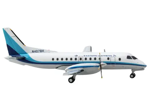 SAAB 340B COMMERCIAL AIRCRAFT "EASTERN EXPRESS" (N407BH) WHITE WITH BLUE STRIPES 1/400 DIECAST MODEL AIRPLANE BY GEMINIJETS