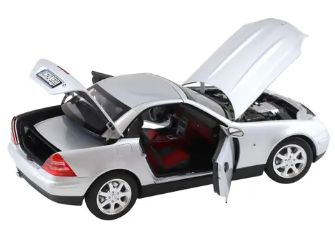 1996 MERCEDES-BENZ SLK CONVERTIBLE BRILLIANT SILVER METALLIC 1/18 DIECAST MODEL CAR BY NOREV