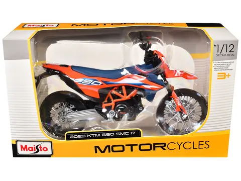 2023 KTM 690 SMC R ORANGE AND BLUE 1/12 DIECAST MOTORCYCLE MODEL BY MAISTO