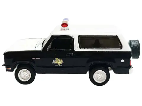 1978 DODGE RAMCHARGER POLICE VEHICLE "TEXAS DEPARTMENT OF PUBLIC SAFETY HIGHWAY PATROL" BLACK WITH WHITE HOOD AND TOP "HOBBY EXCLUSIVE" SERIES 1/64 DIECAST MODEL CAR BY GREENLIGHT