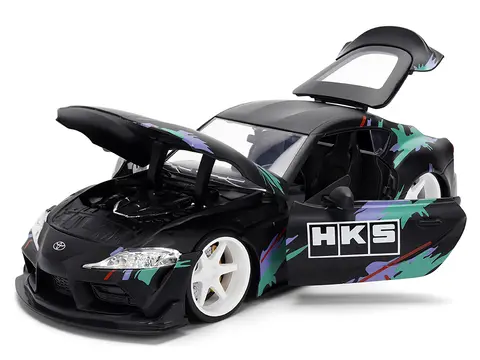 2020 TOYOTA GR SUPRA "HKS" MATT BLACK WITH GRAPHICS "JDM TUNERS" SERIES 1/24 DIECAST MODEL CAR BY JADA