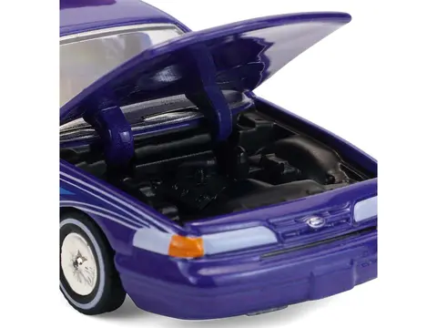 1992 FORD CROWN VICTORIA LOWRIDER BLUE WITH GRAPHICS AND LIGHTBAR "CALIFORNIA LOWRIDERS" SERIES 7 1/64 DIECAST MODEL CAR BY GREENLIGHT