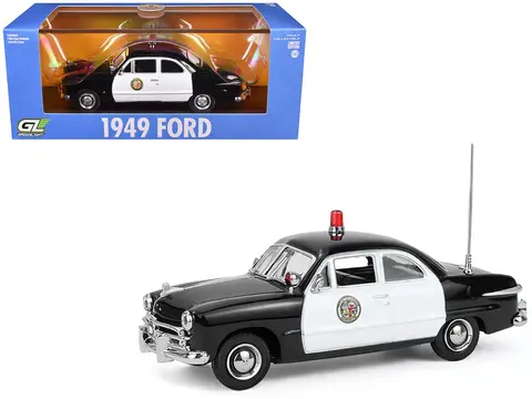 1949 FORD CUSTOM POLICE CAR "LAPD (LOS ANGELES POLICE DEPARTMENT)" BLACK AND WHITE 1/43 DIECAST MODEL CAR BY GREENLIGHT