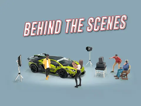 "BEHIND THE SCENES" 7 PIECE (4 PEOPLE 3 ACCESSORIES) DIECAST FIGURES SET 1/64 SCALE MODELS BY AMERICAN DIORAMA