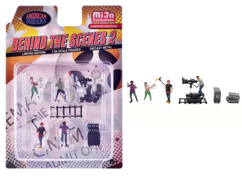 "BEHIND THE SCENES #2" 7 PIECE (4 PEOPLE 3 ACCESSORIES) DIECAST FIGURES SET 1/64 SCALE MODELS BY AMERICAN DIORAMA