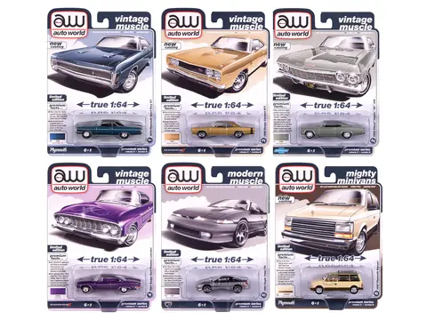 AUTO WORLD PREMIUM 2025 RELEASE 2 SET B OF 6 PIECES 1/64 DIECAST MODEL CARS BY AUTO WORLD
