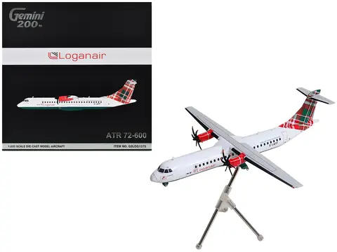 ATR 72-600 COMMERCIAL AIRCRAFT "LOGANAIR - ISLE OF MAN'S AIRLINE" (G-LMTF) WHITE WITH GREEN AND RED PLAID TAIL "GEMINI 200" SERIES 1/200 DIECAST MODEL AIRPLANE BY GEMINIJETS