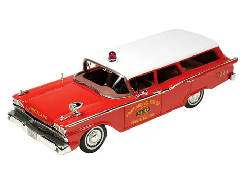 1959 FORD COUNTRY SQUIRE "FRUITLAND MD FIRE CHIEF" RED WITH WHITE TOP LIMITED EDITION TO 200 PIECES WORLDWIDE 1/43 MODEL CAR BY GOLDVARG COLLECTION