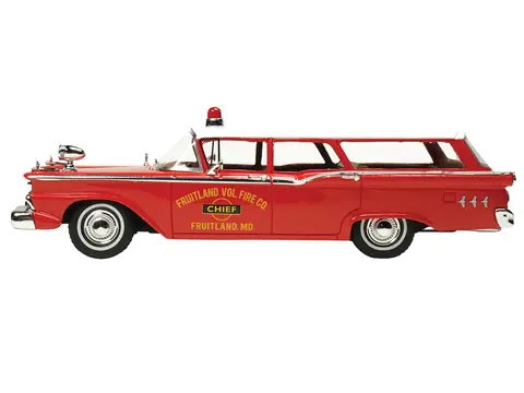 1959 FORD COUNTRY SQUIRE "FRUITLAND MD FIRE CHIEF" RED WITH WHITE TOP LIMITED EDITION TO 200 PIECES WORLDWIDE 1/43 MODEL CAR BY GOLDVARG COLLECTION