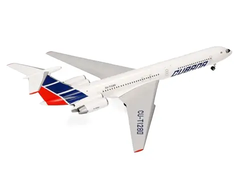 ILYUSHIN IL-62M COMMERCIAL AIRCRAFT "CUBANA DE AVIACION" (T1280) WHITE WITH BLUE AND RED TAIL 1/200 DIECAST MODEL AIRPLANE BY HERPA