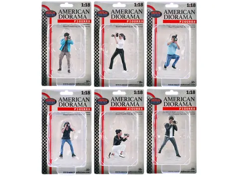 "PHOTOGRAPHERS" 6 PIECE FIGURE SET FOR 1/18 SCALE MODELS BY AMERICAN DIORAMA
