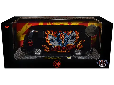 1960 VOLKSWAGEN DELIVERY VAN "MAUI & SONS" BLACK WITH GRAPHICS LIMITED EDITION TO 4050 PIECES WORLDWIDE 1/24 DIECAST MODEL CAR BY M2 MACHINES