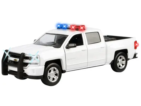 2017 CHEVROLET SILVERADO 1500 LT Z71 CREW CAB PICKUP TRUCK WHITE WITH FLASHING LIGHT BAR AND FRONT AND REAR LIGHTS AND SOUNDS 1/24-1/27 DIECAST MODEL CAR BY MOTORMAX