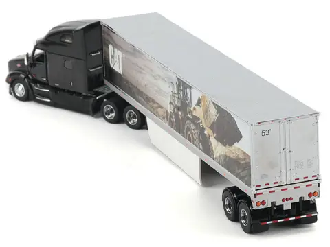 PETERBILT 579 ULTRALOFT TRUCK TRACTOR BLACK METALLIC WITH "CAT CATERPILLAR" MURAL TRAILER "TRANSPORT SERIES" 1/50 DIECAST MODEL BY DIECAST MASTERS