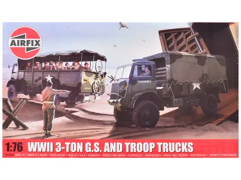 LEVEL 2 MODEL KIT WWII 3-TON GENERAL SERVICE AND TROOP TRUCKS 1/76 PLASTIC MODEL KIT BY AIRFIX