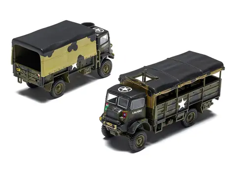 LEVEL 2 MODEL KIT WWII 3-TON GENERAL SERVICE AND TROOP TRUCKS 1/76 PLASTIC MODEL KIT BY AIRFIX