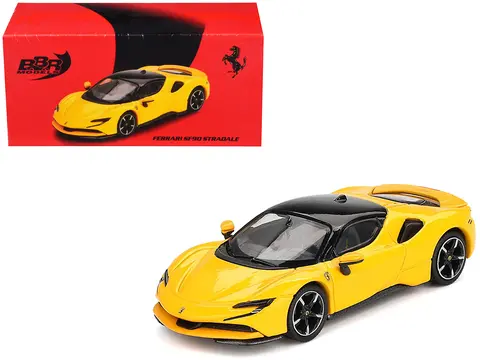 FERRARI SF90 GIALLO MODENA YELLOW WITH BLACK TOP 1/64 DIECAST MODEL CAR BY BBR