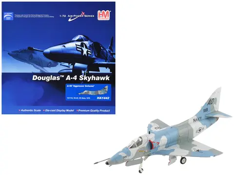 DOUGLAS A-4E SKYHAWK AIRCRAFT "151118 AGGRESSOR SCHEME VA-43" (1975) UNITED STATES NAVY "AIR POWER SERIES" 1/72 DIECAST MODEL BY HOBBY MASTER