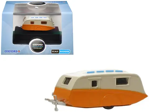 CARAVAN TRAILER CREAM AND ORANGE 1/148 (N) SCALE DIECAST MODEL CAR BY OXFORD DIECAST