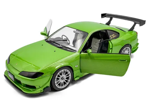 1999 NISSAN SILVIA S15 SPEC-R AERO RHD (RIGHT HAND DRIVE) "NEVER SATISFIED" GREEN METALLIC 1/18 DIECAST MODEL CAR BY SOLIDO