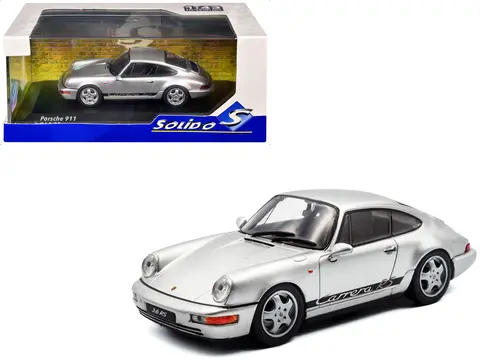1994 PORSCHE 911 (964) RS SILVER METALLIC WITH BLACK STRIPES 1/43 DIECAST MODEL CAR BY SOLIDO