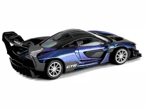 MCLAREN SENNA GTR MIDNIGHT PURPLE METALLIC WITH BLACK TOP "HCFC 2025 LIMITED EDITION" 1/64 DIECAST MODEL CAR BY TRENDS HOBBY
