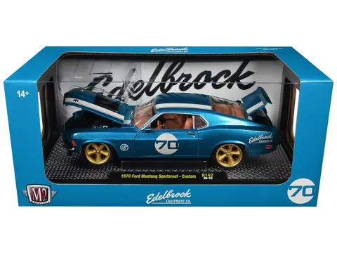1970 FORD MUSTANG SPORTSROOF #70 BLUE METALLIC WITH WHITE STRIPES LIMITED EDITION TO 4050 PIECES WORLDWIDE 1/24 DIECAST MODEL CAR BY M2 MACHINES