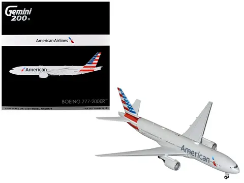 BOEING 777-200ER COMMERCIAL AIRCRAFT "AMERICAN AIRLINES" (N788AN) SILVER WITH STRIPED TAIL "GEMINI 200" 1/200 DIECAST MODEL AIRPLANE BY GEMINIJETS