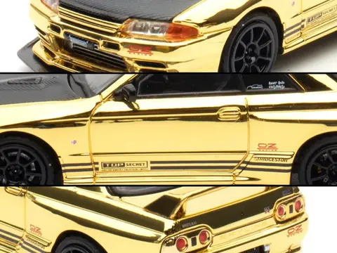 NISSAN SKYLINE GT-R (R32) "TOP SECRET" RHD (RIGHT HAND DRIVE) CHROME GOLD WITH CARBON HOOD "THE MODEL CAR SHOW MALAYSIA 2025 EVENT EDITION" 1/64 DIECAST MODEL CAR BY INNO MODELS