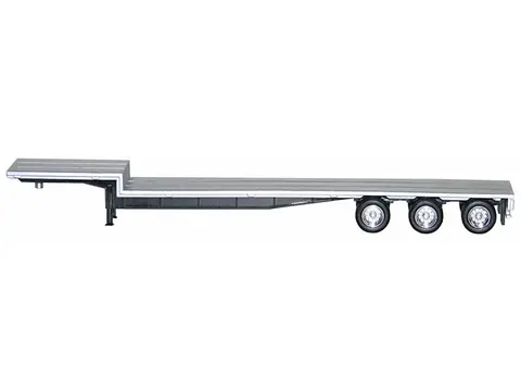 48FT 3-AXLE DROP DECK TRAILER WITH CHROME WHEELS AND SILVER TOP 1/87 (HO) PLASTIC MODEL BY PROMOTEX