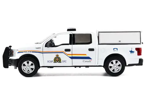 2019 FORD F-150 LARIAT CREW CAB PICKUP TRUCK WITH CAMPER BOX "ROYAL CANADIAN MOUNTED POLICE" WHITE "LAW ENFORCEMENT AND PUBLIC SERVICE" SERIES 1/24-1/27 DIECAST MODEL CAR BY MOTORMAX