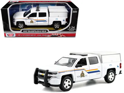 2017 CHEVROLET SILVERADO 1500 LT Z71 CREW CAB PICKUP TRUCK WITH CAMPER BOX "ROYAL CANADIAN MOUNTED POLICE" WHITE "LAW ENFORCEMENT AND PUBLIC SERVICE" SERIES 1/24-1/27 DIECAST MODEL CAR BY MOTORMAX